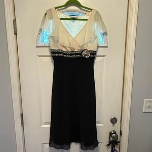 Liz Claiborne Elegant Black and White Dress with Floral Accent